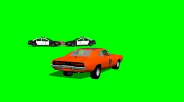 匪徒驾车逃跑飞跃警车路障翻滚绿屏抠像特效视频素材