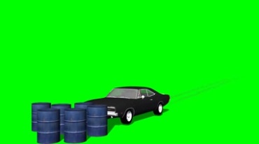 黑色汽车撞击油桶起火爆炸绿屏抠像特效视频素材