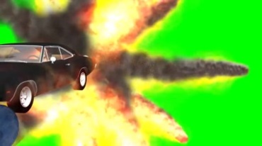 小汽车撞向油桶爆炸起火绿布抠像特效视频素材