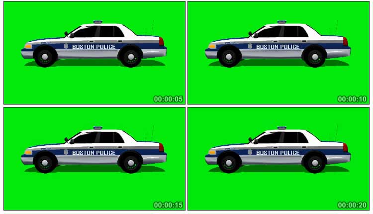 波士顿白色警车警用汽车绿布抠像影视特效视频素材