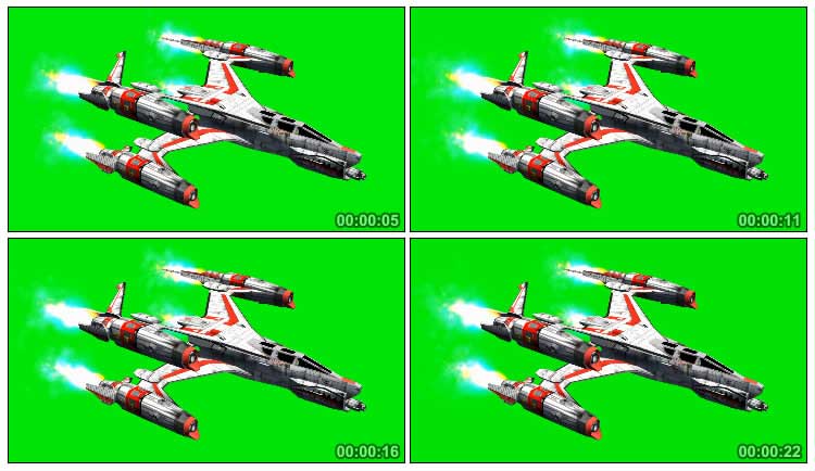太空火箭飞船喷射火焰飞行绿幕抠像影视特效视频素材