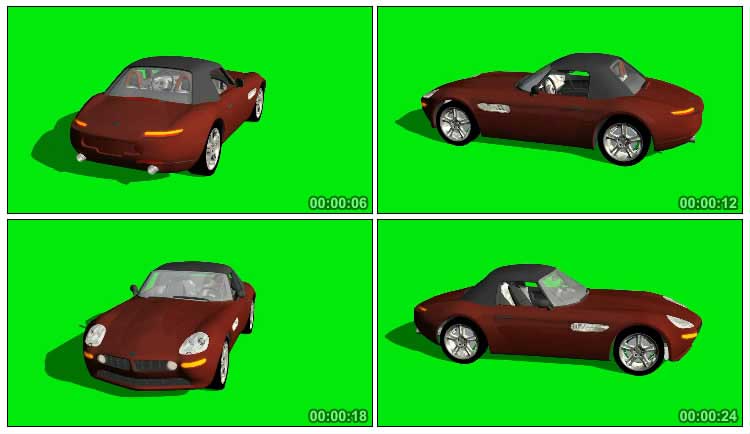 宝马Z8超级跑车3D模型绿屏抠像影视特效视频素材