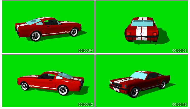 红色汽车跑车3D模型旋转展示绿屏抠像视频素材