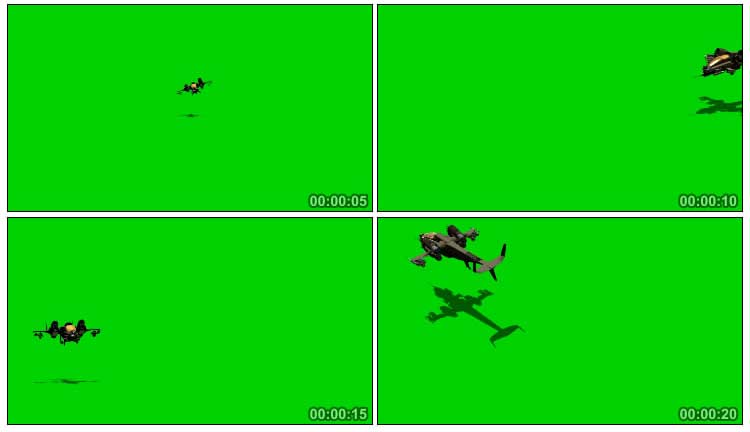 武装飞机飞行器绿布抠像影视特效视频素材