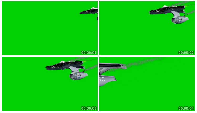 破损故障飞船战舰坠落冒烟坠毁绿幕抠像特效视频素材