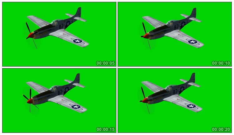 野马飞机二战旋翼战机绿布免抠像影视特效视频素材