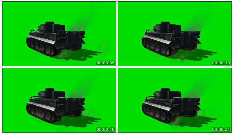 二战坦克行驶冒烟绿布免抠像影视特效视频素材