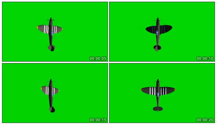 固定翼二战飞机战机飞行旋转绿屏抠像特效视频素材