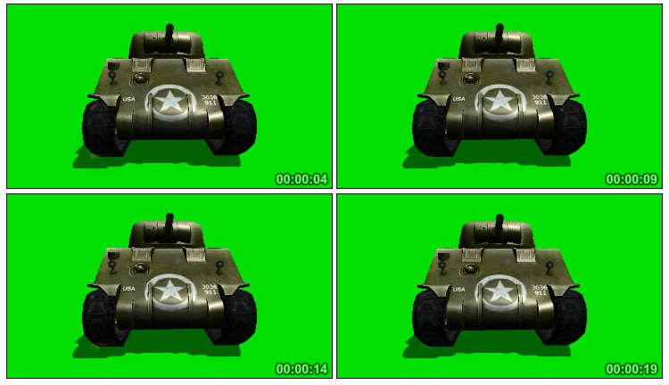 二战盟军坦克正面照绿布免抠像影视特效视频素材