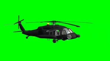 黑色军事直升机飞行绿布免抠像影视特效视频素材