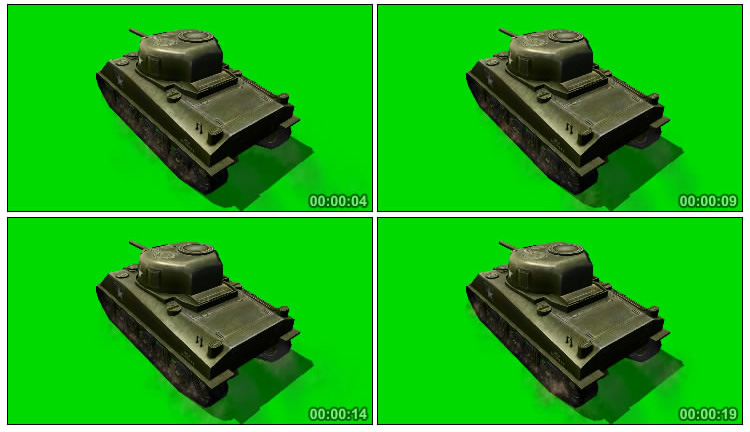 坦克行驶俯拍绿布免抠像影视特效视频素材