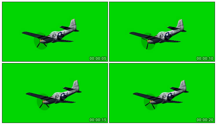 二战飞机螺旋桨战机绿布免抠像影视特效视频素材