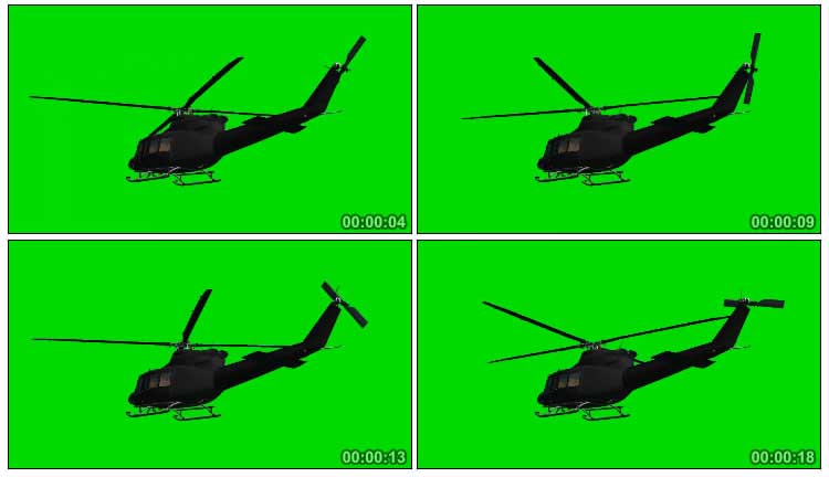 直升飞机飞行带螺旋桨音效绿屏抠像特效视频素材