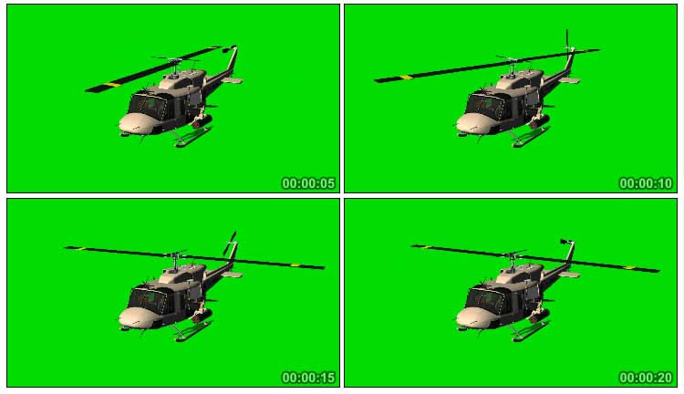 贝尔直升飞机飞行绿屏抠像影视特效视频素材