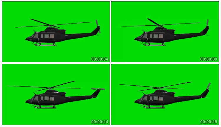 直升机飞行侧面照带螺旋桨声音绿屏抠像特效视频素材