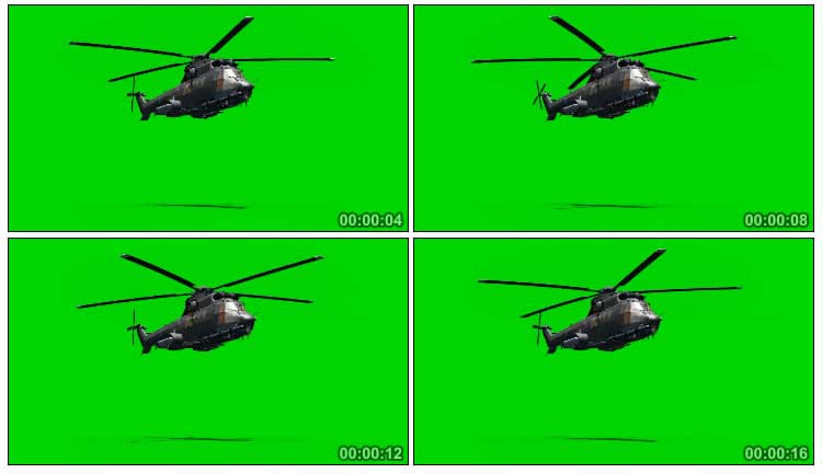武装直升飞机叶片旋转飞行绿屏抠像特效视频素材