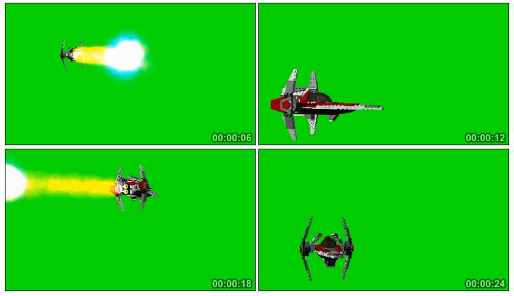 乐高飞行器喷射火焰飞走绿屏抠像影视特效视频素材