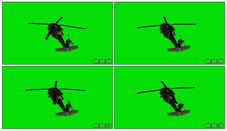 黑鹰直升机飞行螺旋桨音效绿布抠像影视视频素材