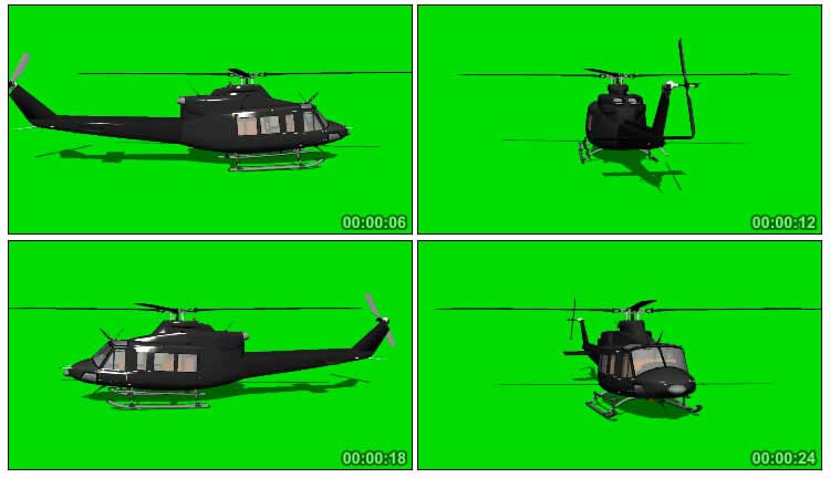 黑色贝尔直升飞机3D模型展示绿屏抠像特效视频素材