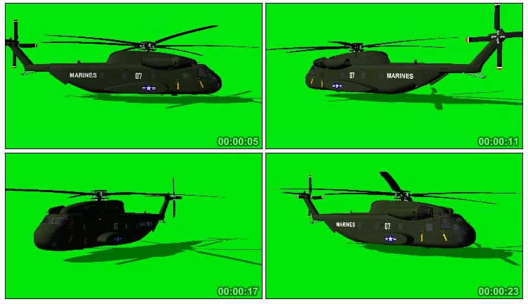 军用运输直升飞机3D模型展示绿布抠像视频素材
