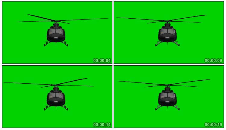 黑色直升飞机正面飞行带直升机声音绿屏抠像视频素材