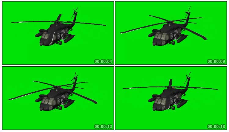 军用黑鹰直升机飞行螺旋桨叶片旋转绿屏抠像视频素材