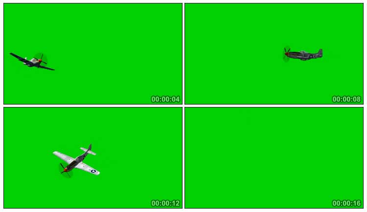 二战螺旋桨飞机战斗机绿屏抠像影视特效视频素材