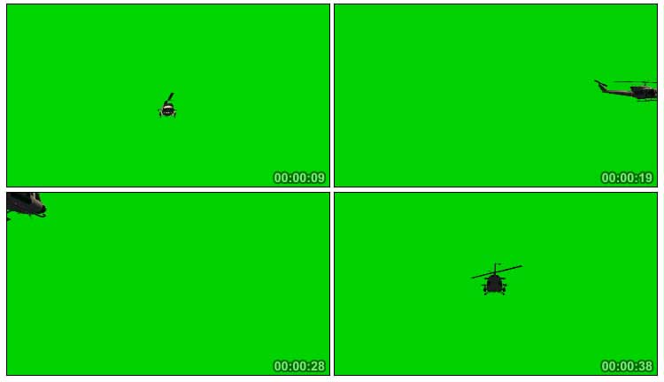 贝尔直升飞机飞行绿屏抠像透明通道特效视频素材