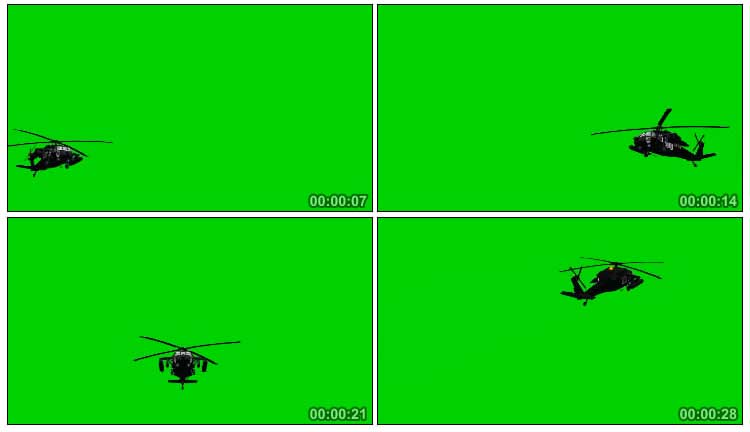 黑烟直升机飞行绿屏抠像特效视频素材