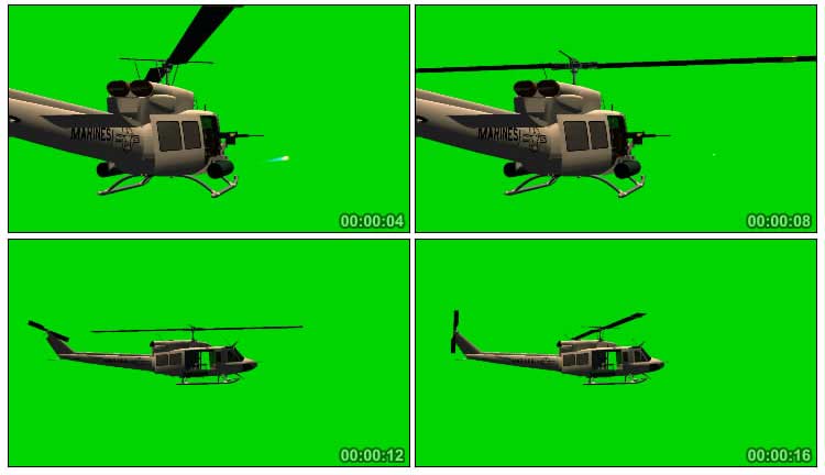 武装直升飞机发射导弹绿屏抠像影视特效视频素材
