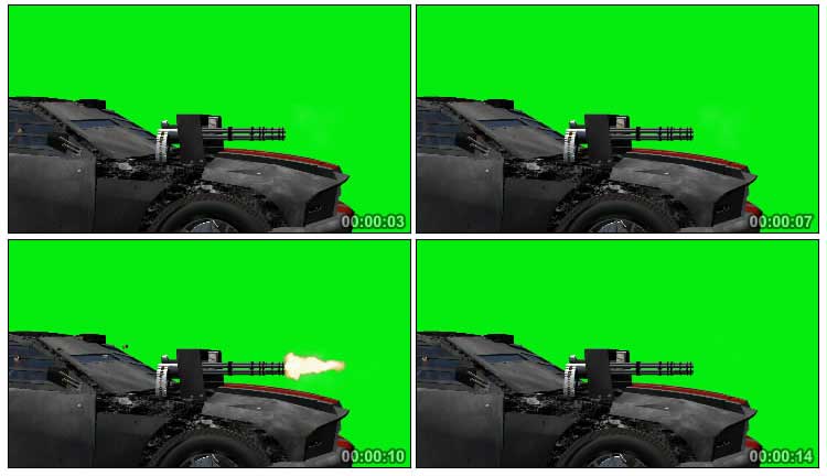 装甲汽车装载武器射击绿幕抠像影视特效视频素材