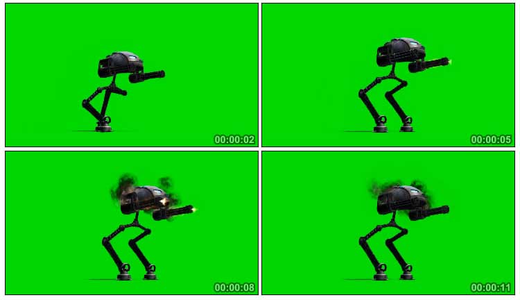 机器人战士机关枪开火绿屏抠像影视特效视频素材