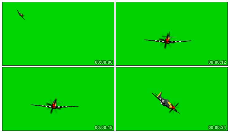 二战螺旋桨飞机战斗机飞行绿屏抠像影视特效视频素材