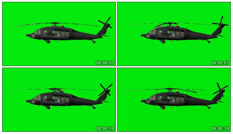 黑鹰直升机飞行侧面照绿幕抠像影视特效视频素材