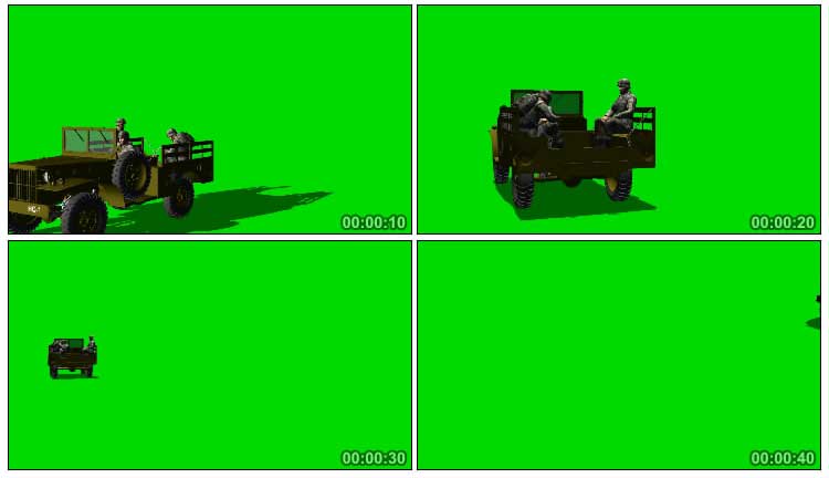 军用吉普汽车行驶绿屏抠像影视特效视频素材