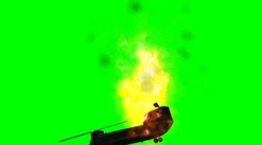 美国运输直升机空中飞行着火坠毁绿屏抠像影视特效视频素材
