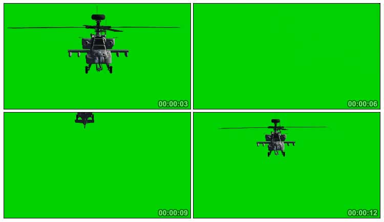阿帕奇武装直升机机关炮扫射开火绿幕抠像视频素材