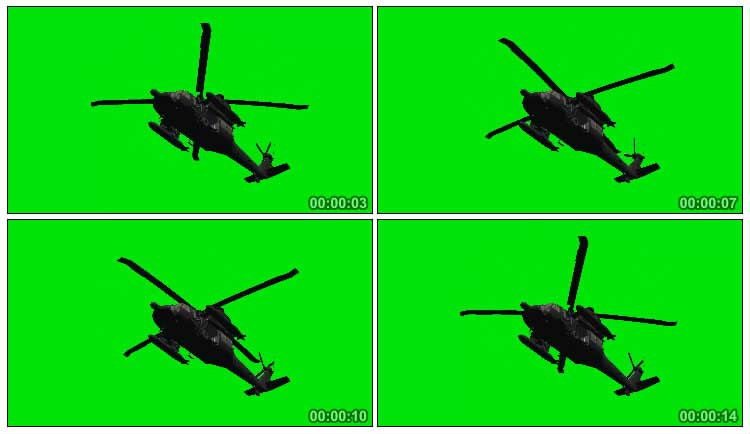 黑鹰直升机飞行螺旋桨仰拍绿屏抠像特效视频素材