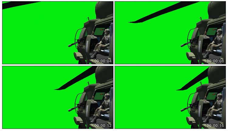 黑鹰直升飞机武装人员机载机枪绿屏抠像特效视频素材