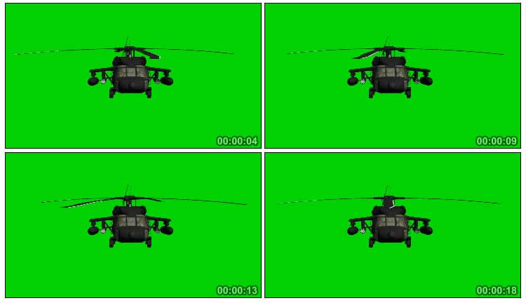 黑影直升机正面叶片旋转带声音绿屏抠像特效视频素材