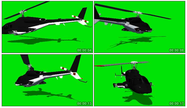 空军直升机三维模型展示绿屏抠像影视特效视频素材