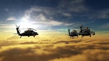 军用直升机执行任务云层之上飞行视频素材