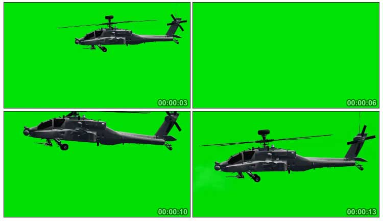 阿帕奇武装直升机机关炮开火绿屏抠像视频素材