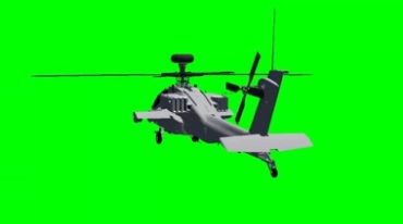 阿帕奇直升飞机飞行背影绿屏抠像影视特效视频素材