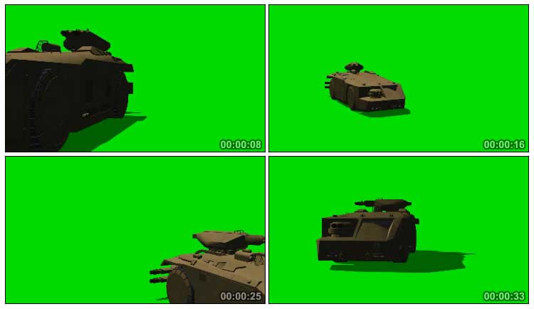 重型装甲车机炮武器绿屏抠像影视特效视频素材