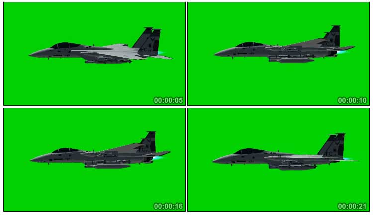 F15鹰飞喷气式飞机飞行绿屏抠像影视特效视频素材