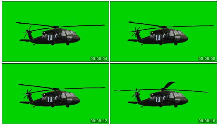 黑鹰军用直升机飞行绿屏抠像影视特效视频素材