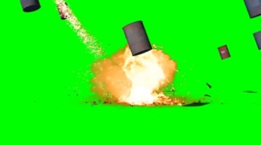 油桶爆炸火光迸飞滚落绿屏抠像影视特效视频素材