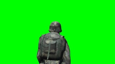 士兵穿着作战服背着背包行走背影绿屏影视抠像特效视频素材