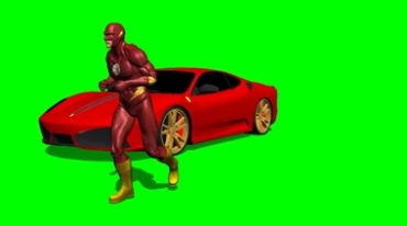 闪电侠vs法拉利跑车赛跑比赛绿屏抠像特效视频素材